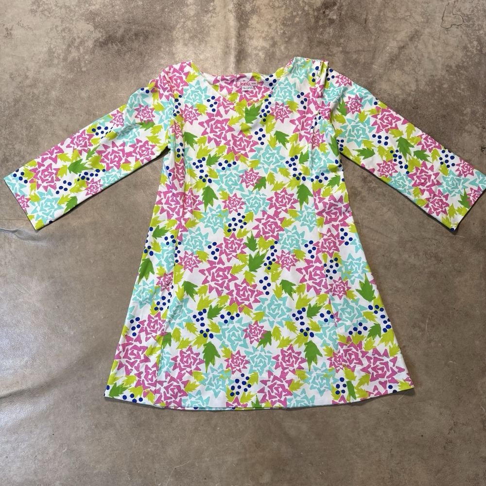 Jean G Designs Women L Floral Stretch Shift Dress 3/4 Sleeve Made in USA